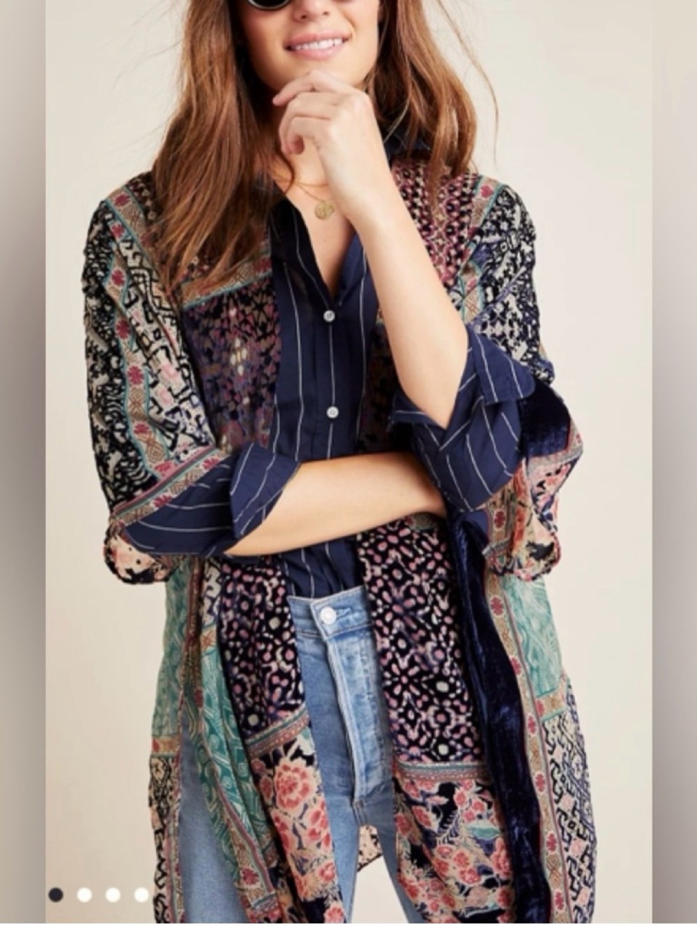 Anthropologie AKEMI + KIN Frida Burnout Velvet Kimono O/S
